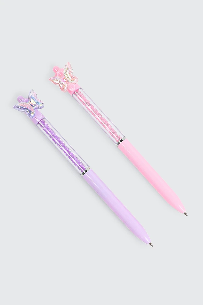 Ardene Kids 2-Pack Butterfly Pens in Lilac