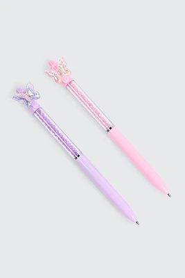 Ardene Kids 2-Pack Butterfly Pens in Lilac