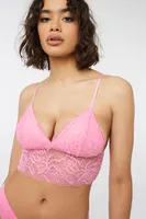 Ardene Longline Lace Bralette in Light Pink | Size Medium | Nylon/Spandex