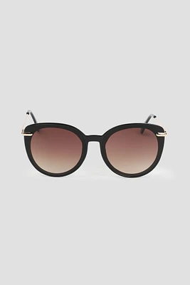 Ardene Round Sunglasses with Metal Temples in Black