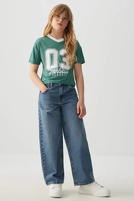 Ardene Kids Wide Leg Jeans in Medium Blue | Size | 100% Cotton