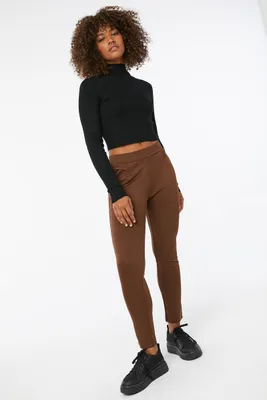 Ardene Slim-Fit Pull On Pants in Brown | Size | Polyester/Spandex