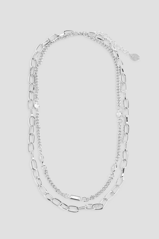 Ardene Two-Row Paper Clip Necklace in Silver