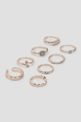 Ardene 8-Pack of Classic Rose Gold Rings in Medium Pink | Size