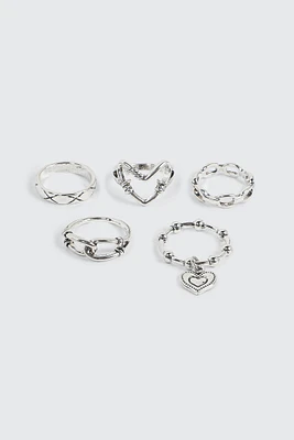 Ardene 5-Pack Knot & Chain Like Rings in Silver | Size