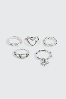 Ardene 5-Pack Knot & Chain Like Rings in Silver | Size