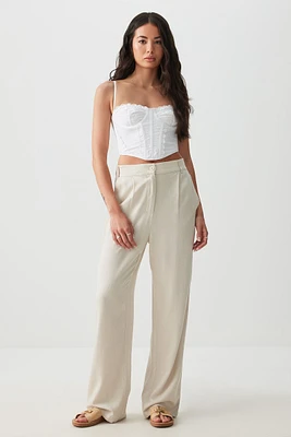 Ardene Ultra High Rise Linen Blend Pants in Beige | Size | Viscose