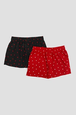 Ardene 2-Pack Printed Boxer Shorts in Red | Size | Spandex/Cotton | Eco-Conscious