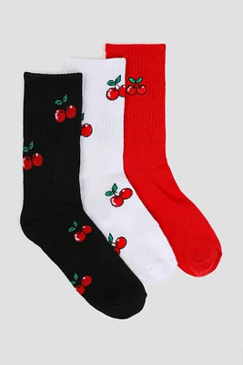 Ardene 3-Pack Cherry Crew Socks | Polyester/Spandex