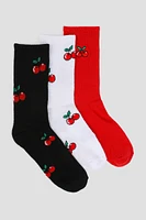 Ardene 3-Pack Cherry Crew Socks | Polyester/Spandex