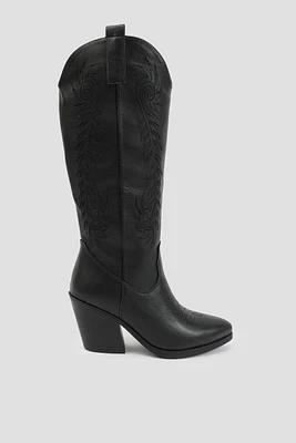 Ardene Cowboy Inspired Boots in Black | Size 6 | Faux Leather