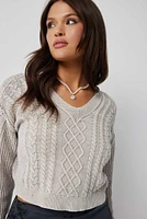 Ardene Washed Cable Knit Sweater in Beige | Size | 100% Cotton