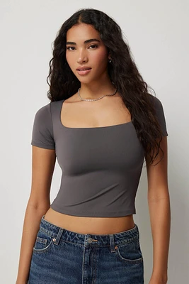 Ardene Contour Square Neck T-Shirt in Dark Grey | Size | Elastane/Polyamide