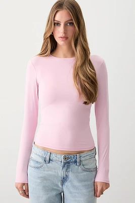Ardene Fine Jersey Fitted Long Sleeve T-Shirt in Light Pink | Size | Elastane/Polyamide