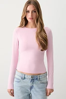 Ardene Fine Jersey Fitted Long Sleeve T-Shirt in Light Pink | Size | Elastane/Polyamide