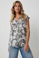 Ardene Basic Floral Dolman Cap Sleeve Tunic in Dark Grey | Size | Viscose | Eco-Conscious | 100% Recycled