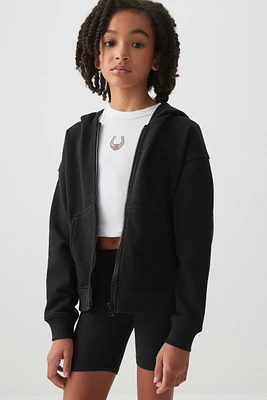 Ardene Kids French Terry Zip Up Hoodie in Black | Size | Polyester/Cotton | Eco-Conscious