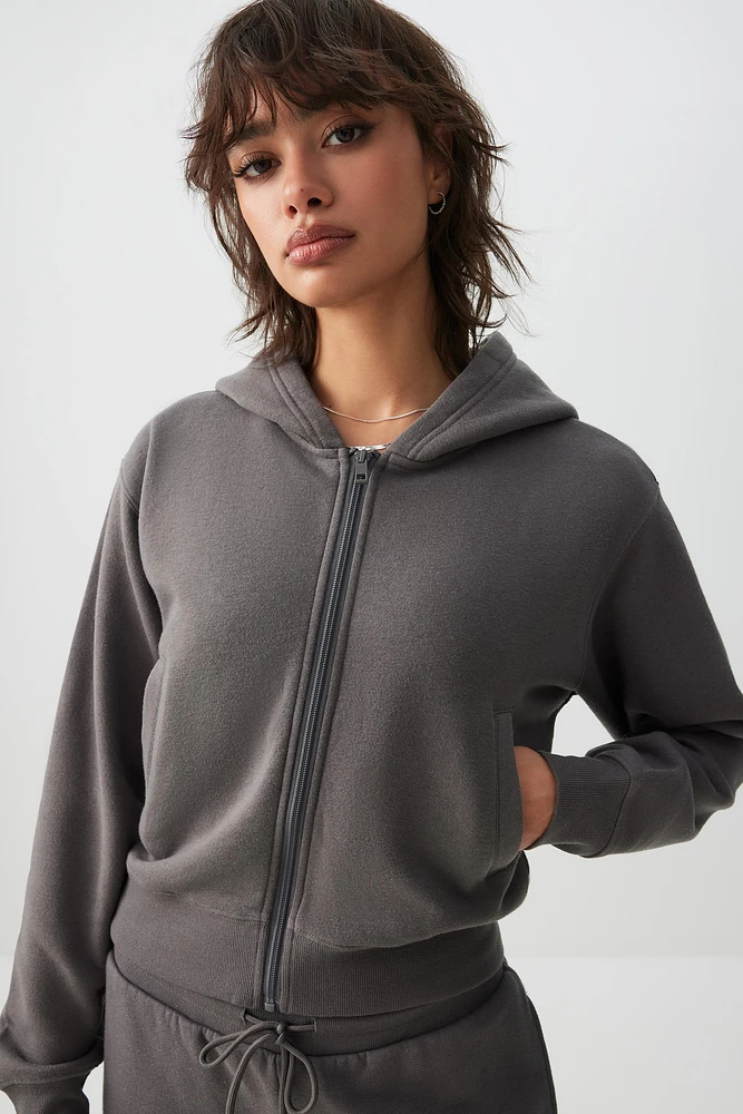 Ardene MADESOFT Fleece Zip Up Hoodie in Black Coral | Size | Polyester/Cotton