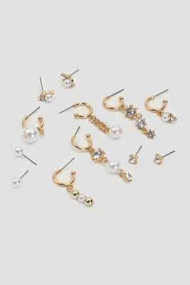 Ardene 6-Pack Pearl & Crystal Earrings in Gold | Stainless Steel