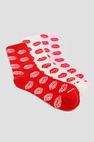 Ardene 3-Pack Kiss Crew Socks in Red | Polyester/Spandex