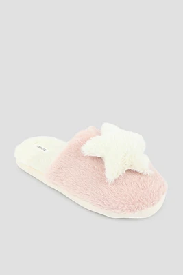 Ardene Two-Tone Slippers with Star Detail in Light Pink | Size | 100% Recycled Polyester | Eco-Conscious