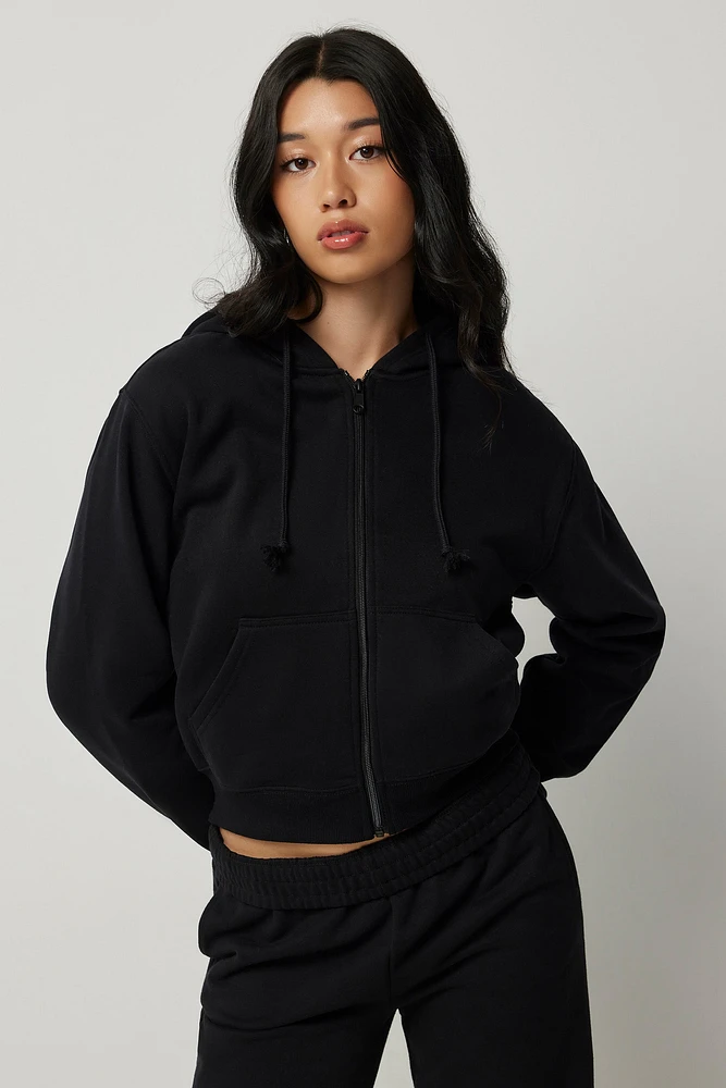 Ardene Solid Short ZIp-Up Hoodie in | Size | Polyester/Cotton | Fleece-Lined | Eco-Conscious