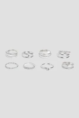 Ardene 8-Pack Assorted Rings in Silver | Size