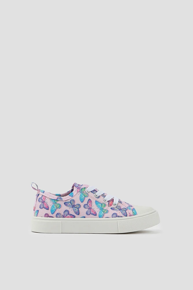 Ardene Kids Printed Bungee Lace Sneakers in Light Pink | Size