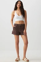 Ardene Contrast Stitch High Rise Midi Shorts in Brown | Size | Polyester/Spandex/Cotton