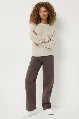 Ardene Solid Baggy Sweatpants in Beige, Size, Polyester/Cotton, Fleece- Lined, Eco-Conscious