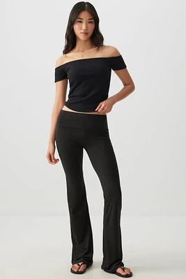 Ardene Flare Wide Waistband Leggings in Black | Size | Polyester/Spandex