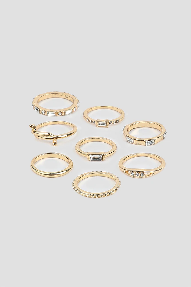 Ardene 8-Pack Assorted Thin Rings in Gold | Size