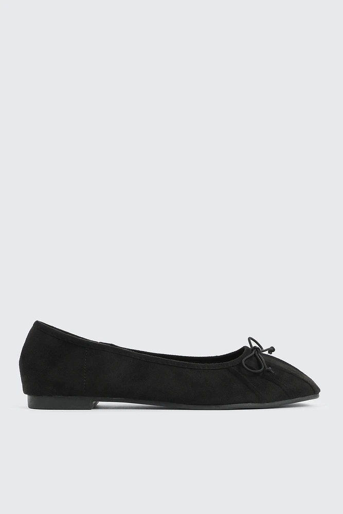 Ardene Square Toe Ballet Flats in Black | Size | Faux Suede