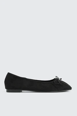 Ardene Square Toe Ballet Flats in Black | Size | Faux Suede
