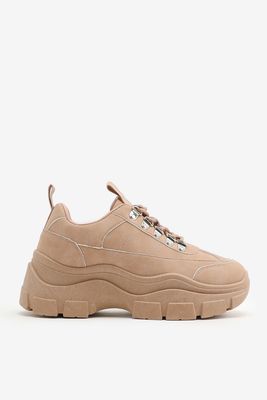 Ardene Chunky Track Sneakers in Beige | Size | Faux Leather