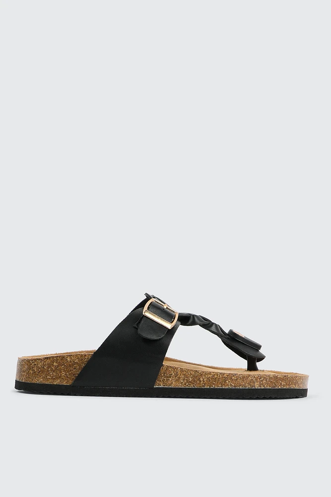 Ardene Braided T-Strap Sandals in Black | Size | Faux Suede