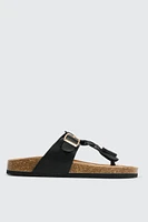 Ardene Braided T-Strap Sandals in Black | Size | Faux Suede