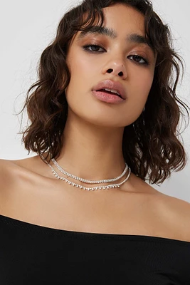 Ardene Two-Row Rhinestone Choker in Silver