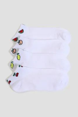 Ardene 4-Pack of Fruit Print Ankle Socks in White | Polyester/Spandex
