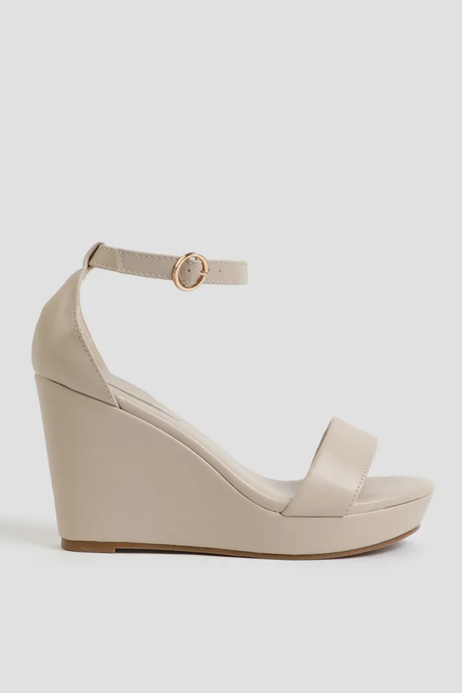 Ardene Platform Wedge Sandals in Beige | Size | Faux Leather