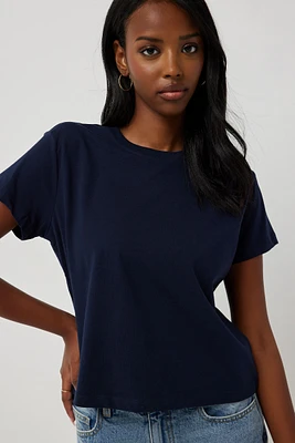 Ardene Basic Organic Cotton Short T-Shirt in Dark Blue | Size | Cotton/Elastane | Eco-Conscious