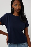 Ardene Basic Organic Cotton Short T-Shirt in Dark Blue | Size | Cotton/Elastane | Eco-Conscious