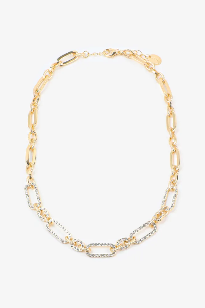 Ardene Pave Mix Chain Link Necklace in Gold