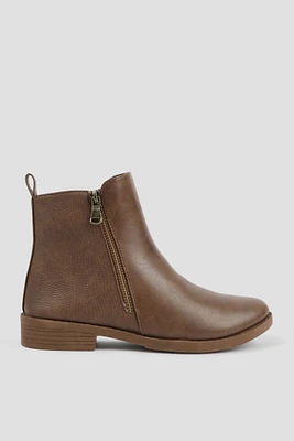 Ardene Double Zip Ankle Boots in Brown | Size | Faux Leather | Eco-Conscious