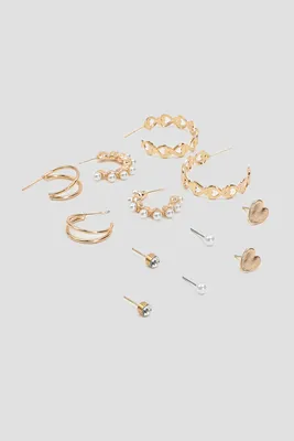Ardene 6-Pack Hoop & Stud Earrings with Pearl Details in Gold | Stainless Steel