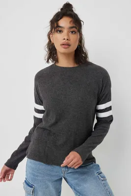 Ardene Varsity Sweater in Black | Size | Polyester/Spandex/Viscose