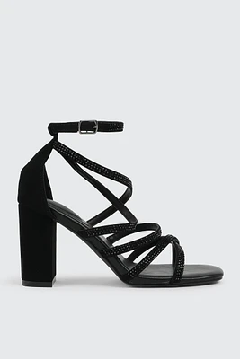 Ardene Embellished Strappy Heel Sandals in | Size | Faux Leather/Faux Suede