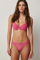 Ardene Flocked Heart Mesh Thong Panty in Pink | Size | Nylon/Elastane