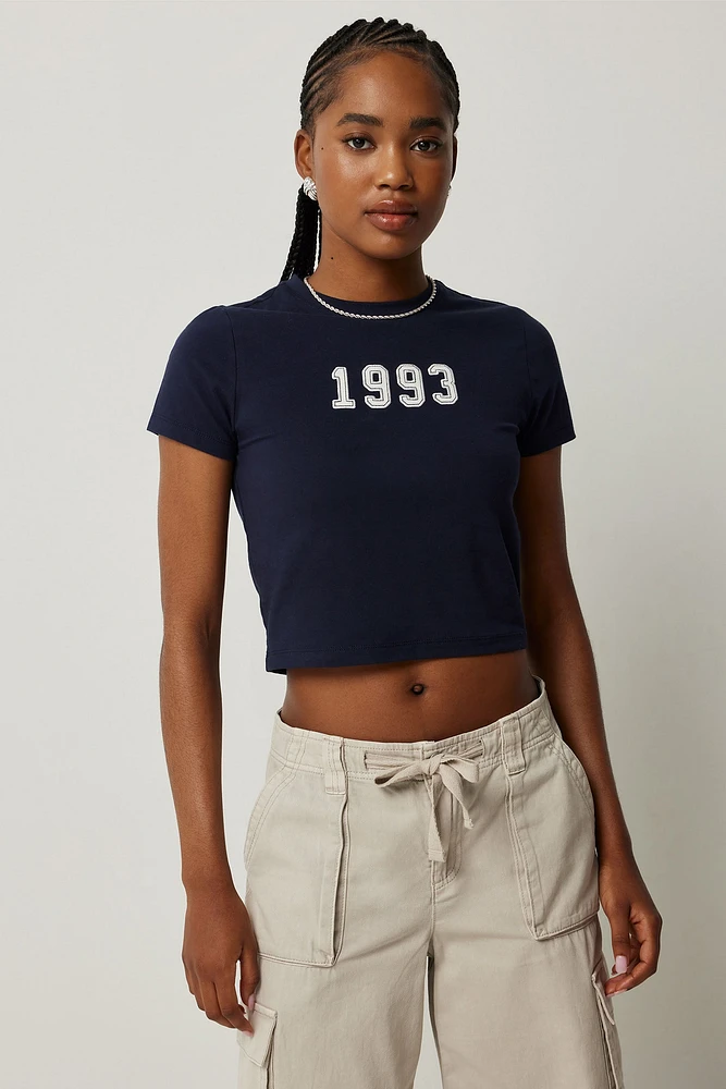 Ardene Baby T-Shirt with Print in Dark Blue | Size | Cotton/Elastane