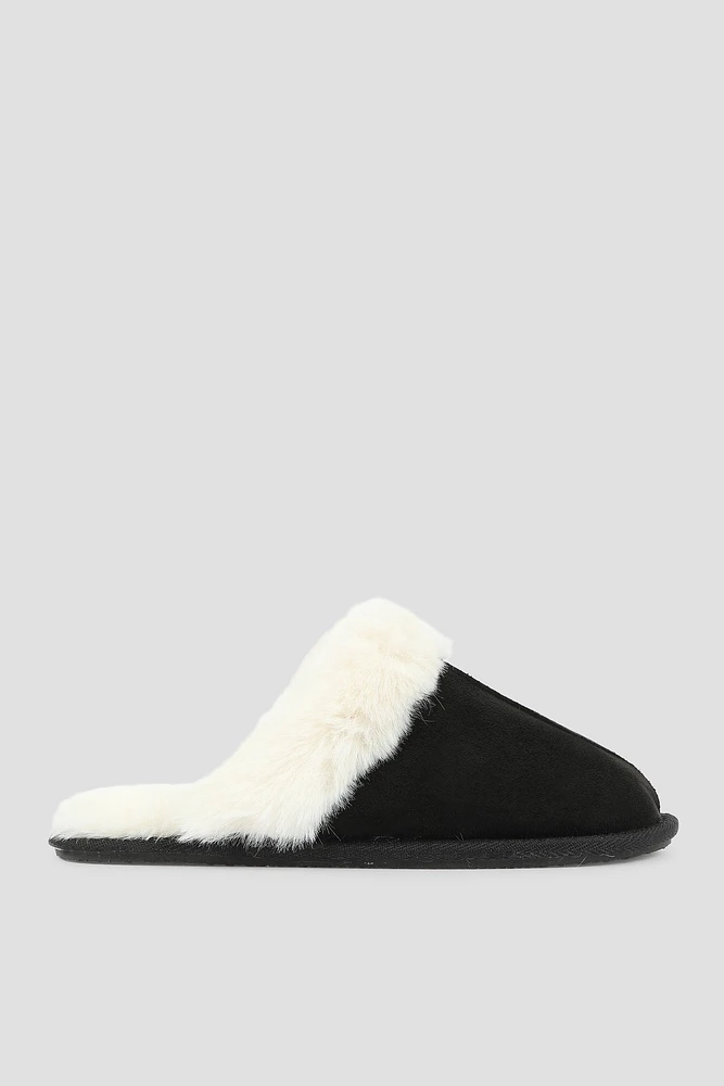 Ardene Mule Slippers with Fur Lining in | Size | Polyester/Faux Suede | Eco-Conscious